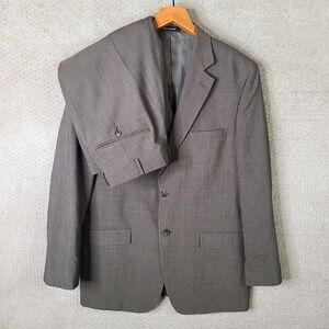 Villini‎ Suit Mens 44L Brown Striped Blazer 2 Piece Set Wool Flat Front 36x32